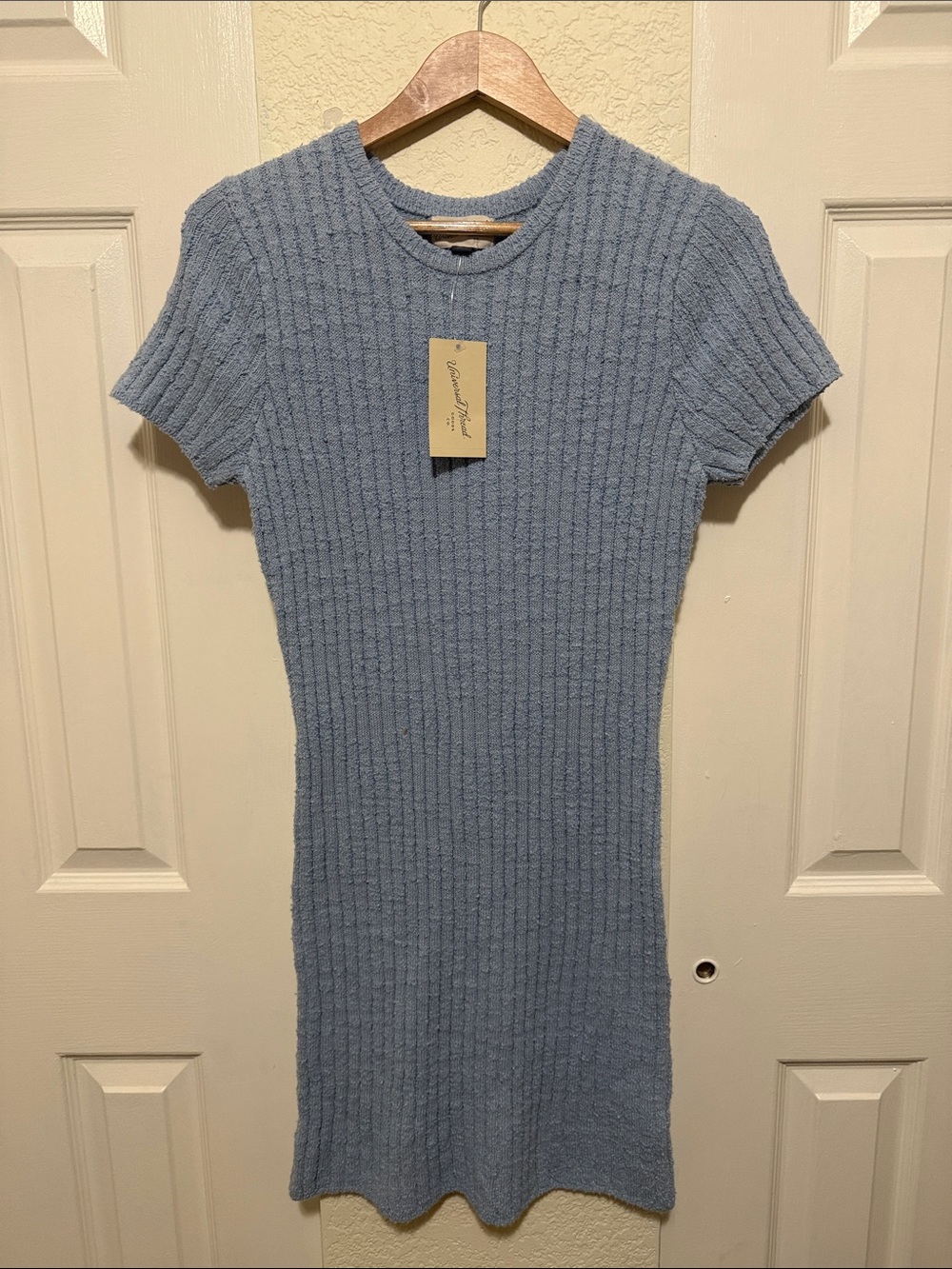 Universal Thread Dusty Blue Ribbed Short-Sleeve Midi Dress